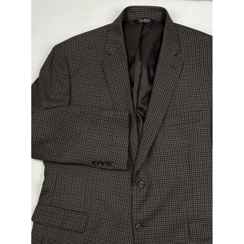 Jos A Bank Executive 100% Wool Sport Coat 44R Two-Tone Brown/Black Checkered EUC
